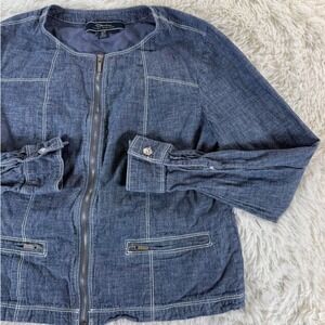 Tommy Bahama Womens Small Chambray Denim Jacket Lightweight Blue Full Zip Casual